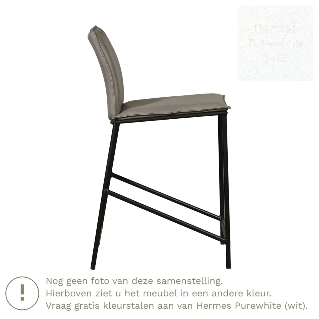 afbeelding van Leren barkruk laag Favor - Hermes Purewhite (wit) - poten staal rond zwart